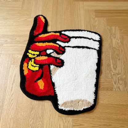 Holding Cup in Hand Vintage Rug