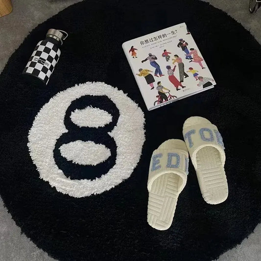 Black Billiard 8 Ball Rug