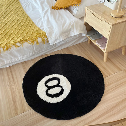 Black Billiard 8 Ball Rug