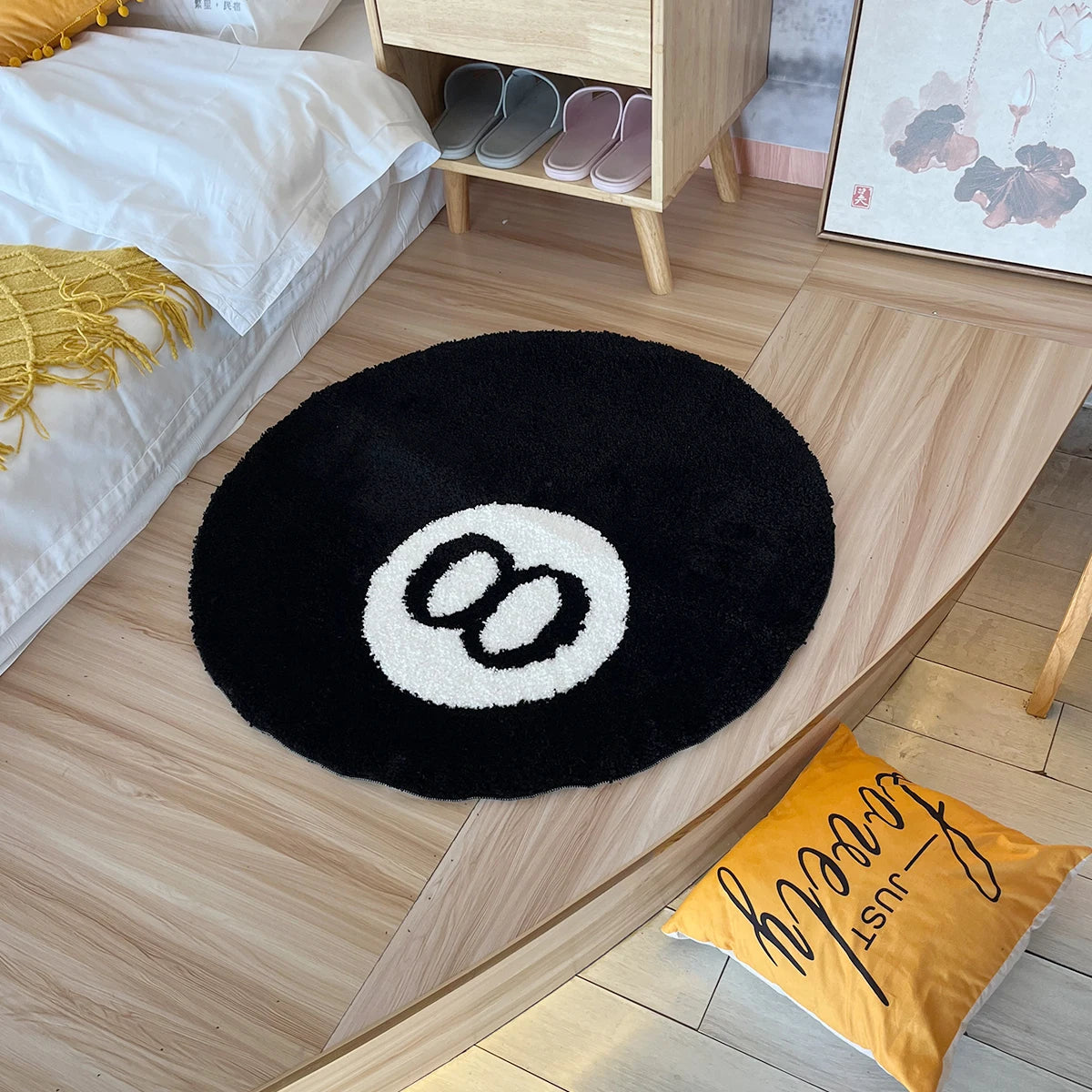 Black Billiard 8 Ball Rug