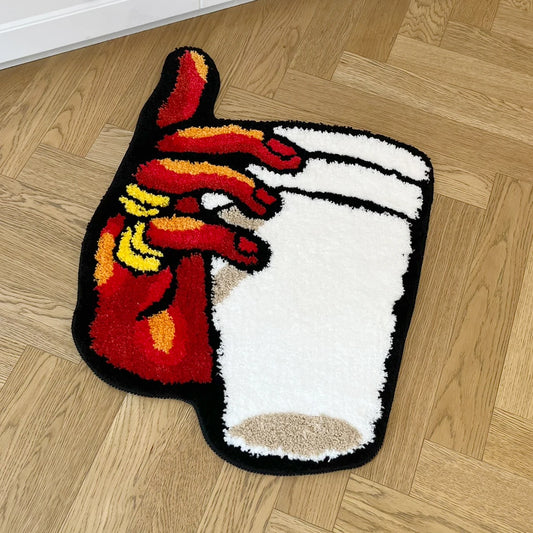 Holding Cup in Hand Vintage Rug
