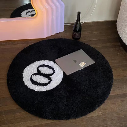 Black Billiard 8 Ball Rug